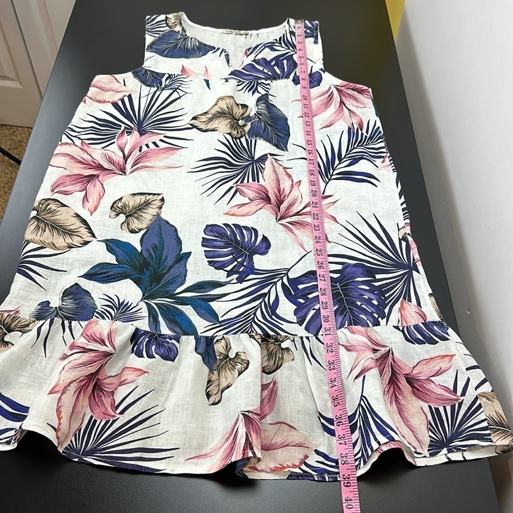 Lungo L’Arno Linen Floral‎ Tropical Print Sleeveless Dress XL Ruffle Hem … - Picture 9 of 12